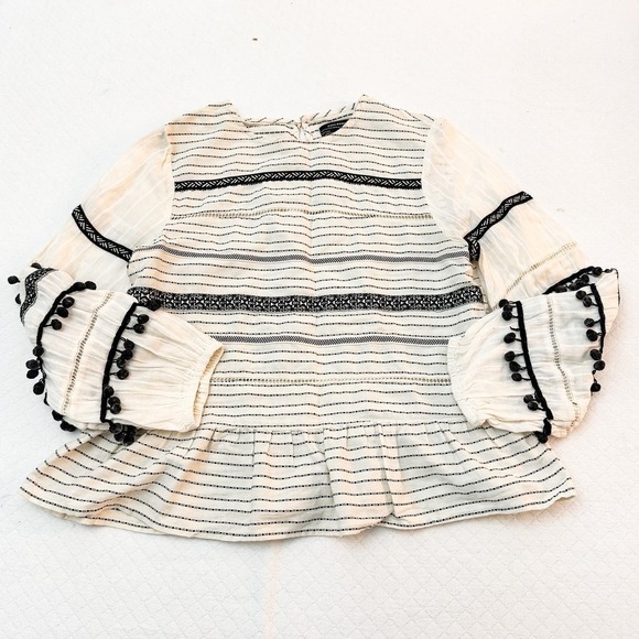 Zara Bohemian Style Black & White Striped Pattern Top SZ S - Picture 1 of 5